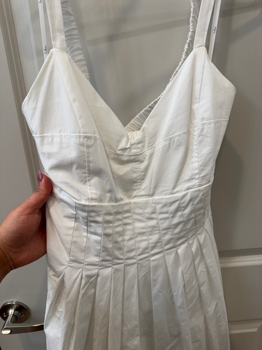 Lulu's White V-Neck Midi Pleated Sundress - Picture 6 of 6
